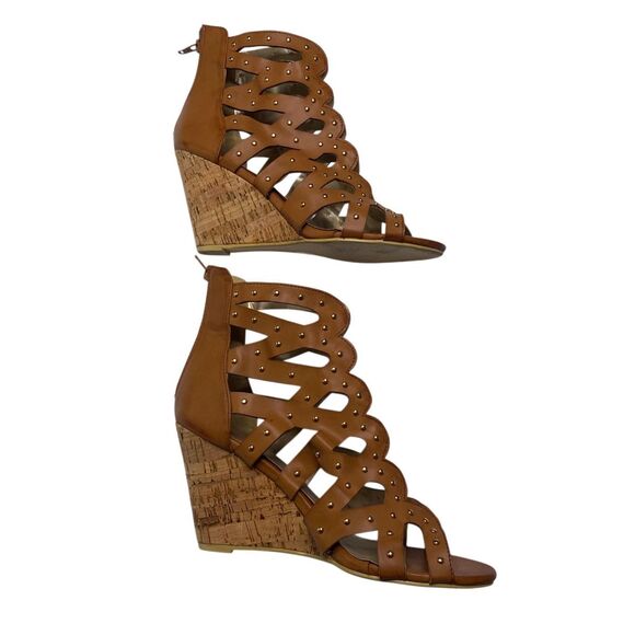 Pink Key Womens 9 Manakin Studded Ankle Zipper Wedge Heel Gladiator Sandals - Picture 5 of 11